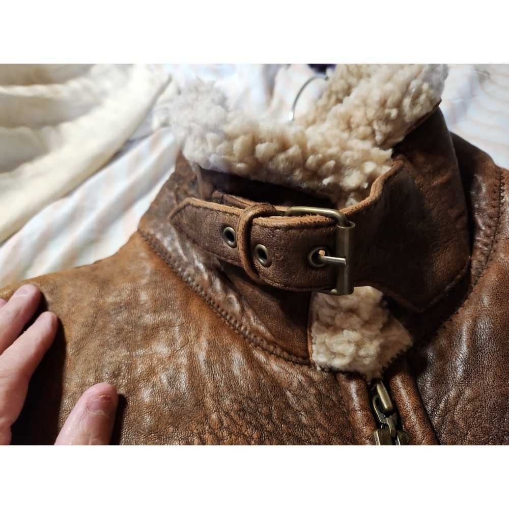 Vintage~Wilsons~M.Julia~Brown Distressed Leather~Sherpa Lined~Bomber Jacket~Lg